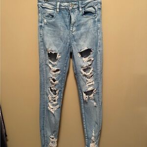 American Eagle Outfitters Ripped Light Blue Skinny Jeans